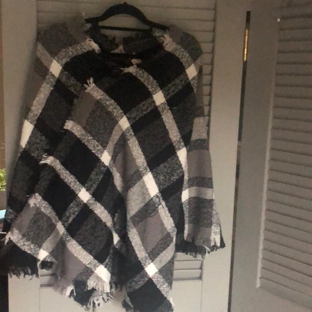 Black & White Plaid Poncho